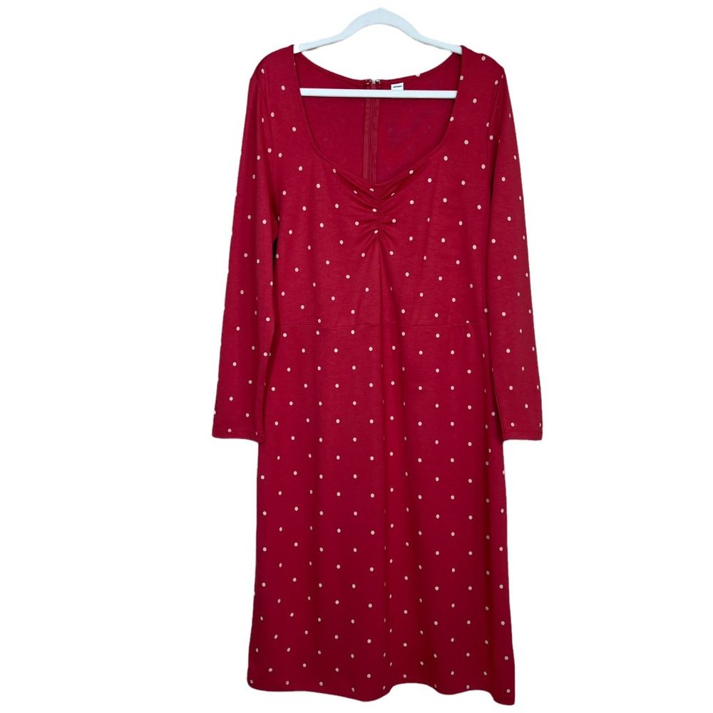 Old Navy‎ Knit Ruched Sweetheart Neckline A-Line Dress Red Dot Petite Large